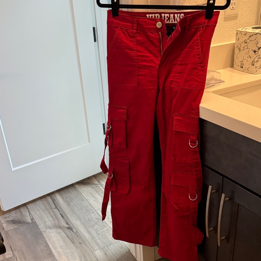 Red Cargo Wide Leg Pants